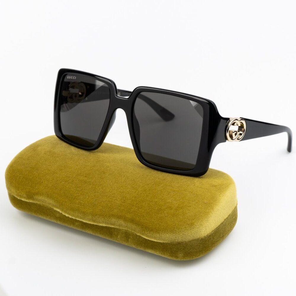 New Gucci Gg1692s 001 Black Grey Square Women Sunglasses